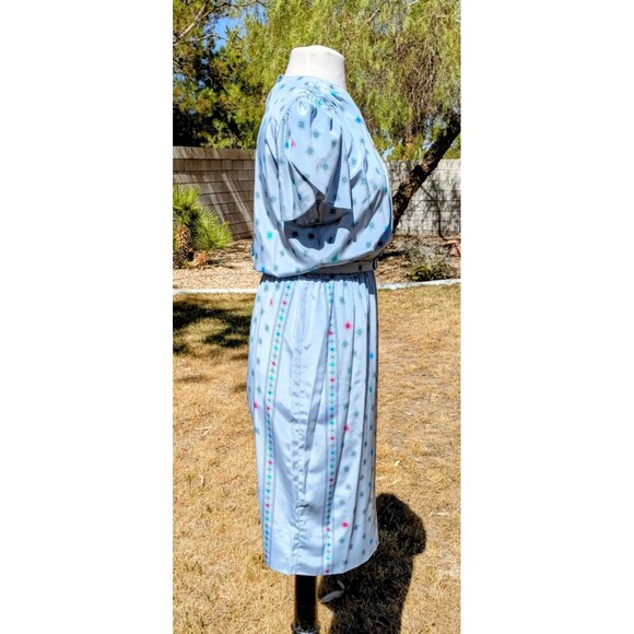 Azure Blue Charles Bianco Italian Collection Petite 4 Blouson 1980 VTG Dress EUC - Picture 3 of 5